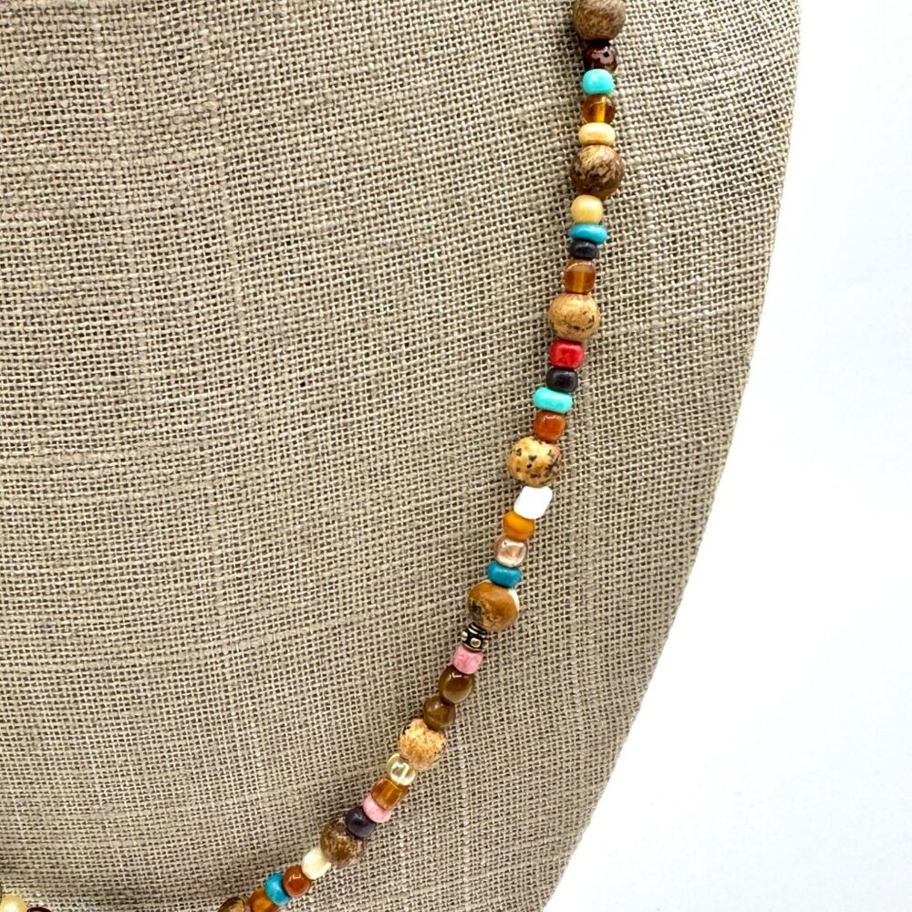 Stone And Glass Bead Necklace Boho Earth Tones Colors - Picture 4 of 5